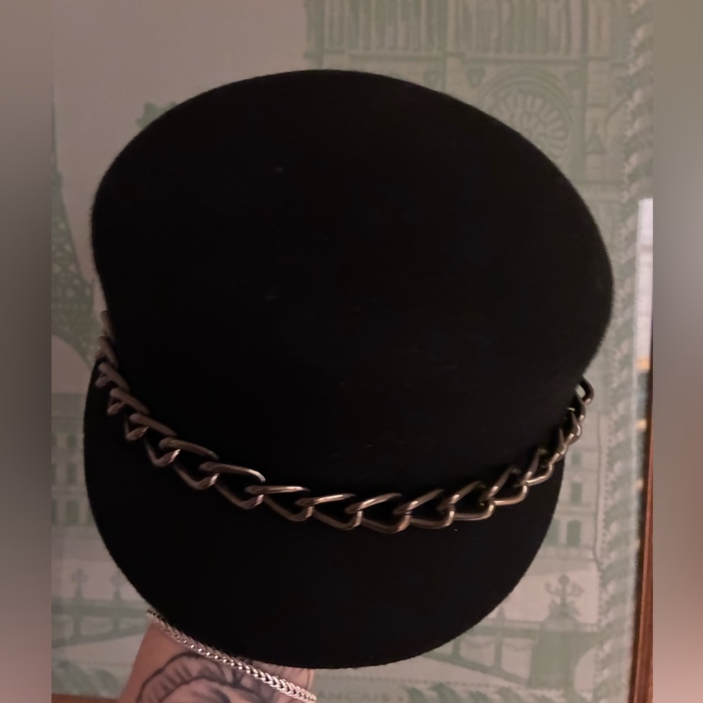 Saks Fifth Avenue Black Wool Chain Trim Bucket Hat - Picture 8 of 8